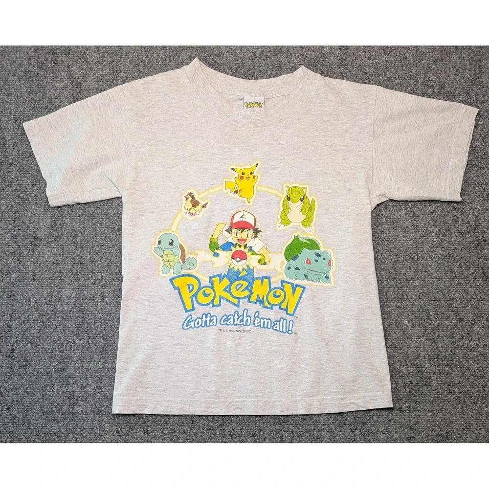 Vintage 1999 Pokemon KIDS Size Small T-Shirt Gray‎ Gotta Catch Em All